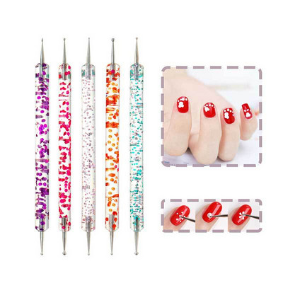 Navolution 5Pcs/Set Dual End Nail Art Dotting Pen Акрилна рисунка Liner Flower Brush Rhinestone Crystal UV Gel Painting Manicure