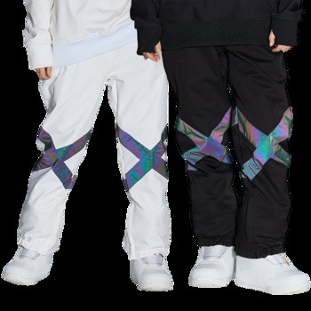 Висококачествени ски панталони Мъжки отразяващи ветроустойчиви водоустойчиви нощни панталони Зимни дебели топли панталони за сноуборд Дамски SK019