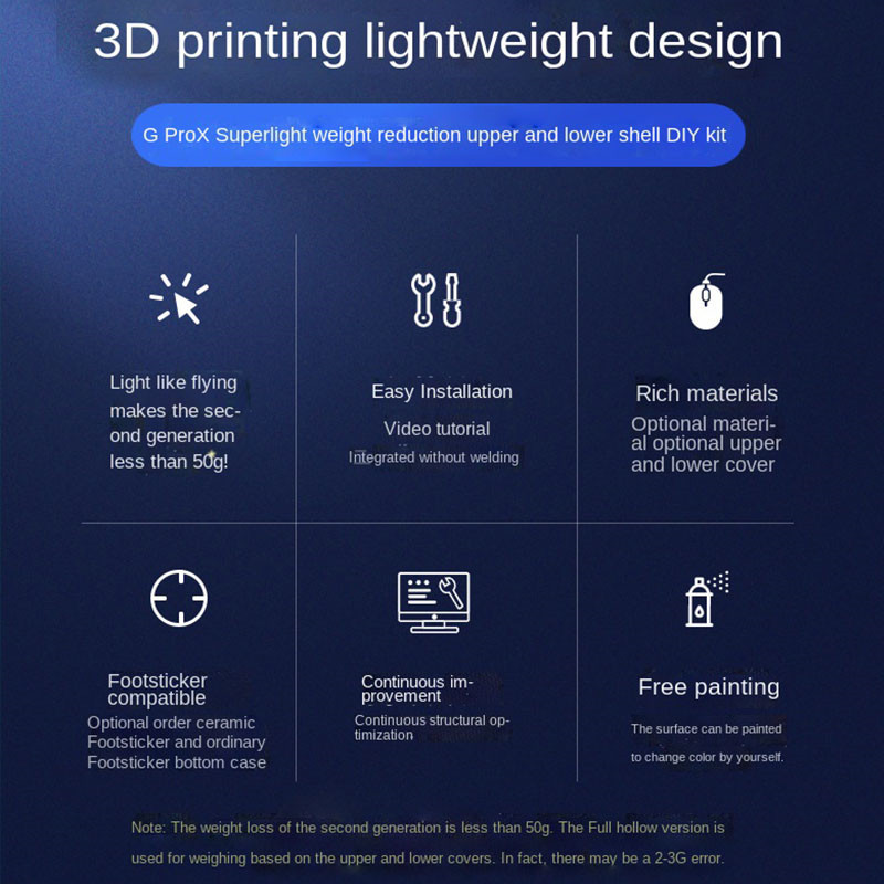 Paredzēts Logitech G Pro X Superlight 2 paaudzes svara zaudēšanai, DIY vieglā spēļu peles augšējā apvalka apakšējā korpusa 3D drukas komplekts