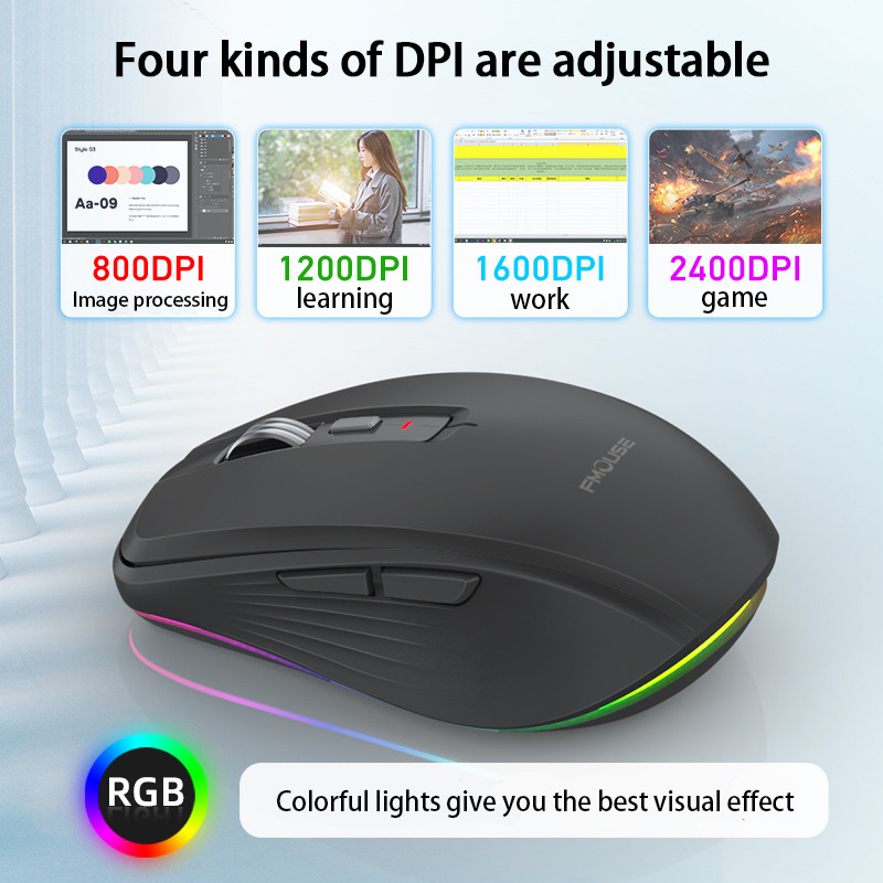 Mouse fără fir Bluetooth 5.0 nou, reîncărcabil, silențios, multi-arc tactil, mouse ultra-subțire RGB, pentru laptop, Ipad, Mac, PC, MacbookPro