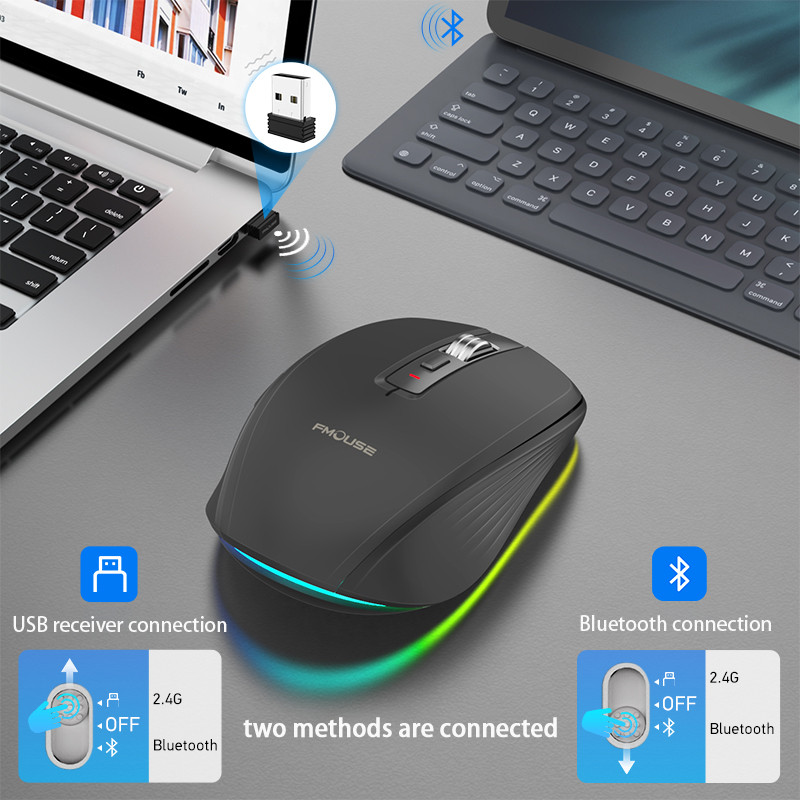 Mouse fără fir Bluetooth 5.0 nou, reîncărcabil, silențios, multi-arc tactil, mouse ultra-subțire RGB, pentru laptop, Ipad, Mac, PC, MacbookPro
