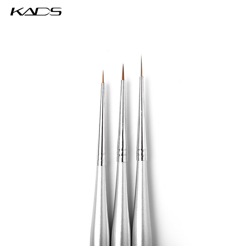3db/szett Nail Art Liner Ecset Ezüst Fa nyél UV Gel Line Stripes Festés Rajztoll 5,5/6/8,5mm DIY Manikűr ecset készlet