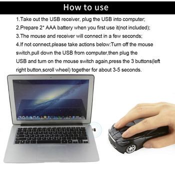Νέο ασύρματο ποντίκι USB Μαύρο αθλητικό αυτοκίνητο Σχεδιασμός ποντικιού υπολογιστή Μίνι εργονομικό ποντίκι παιχνιδιών LED που αναβοσβήνει φως υπολογιστή Mause για φορητό υπολογιστή
