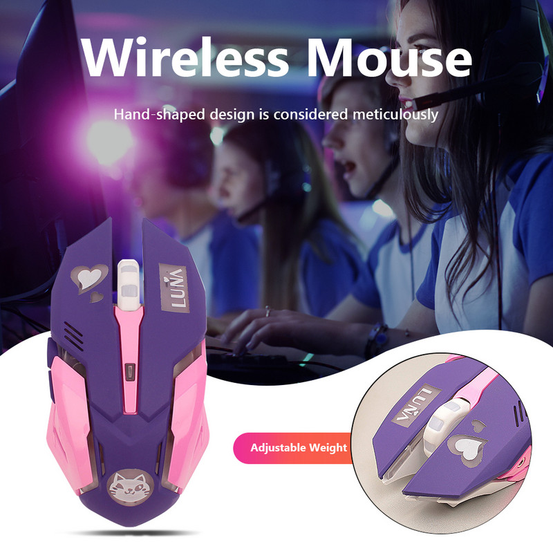 Légző LED USB vezeték nélküli optikai egér 2400 dpi némító PC laptop számítógép 6 gombos játék egerek OW DVA overwatch Dropshiphez