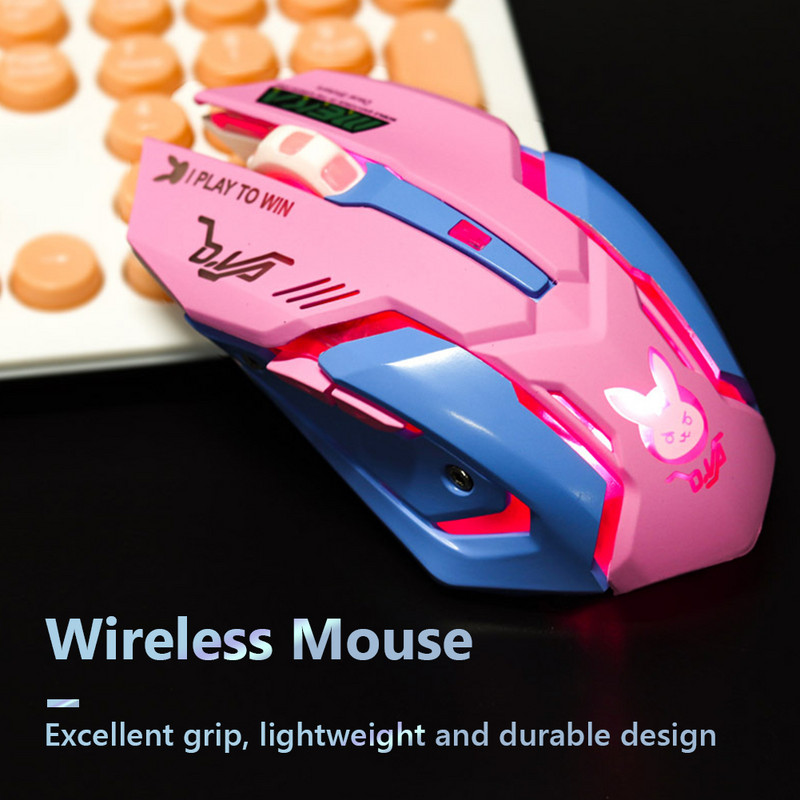 Légző LED USB vezeték nélküli optikai egér 2400 dpi némító PC laptop számítógép 6 gombos játék egerek OW DVA overwatch Dropshiphez