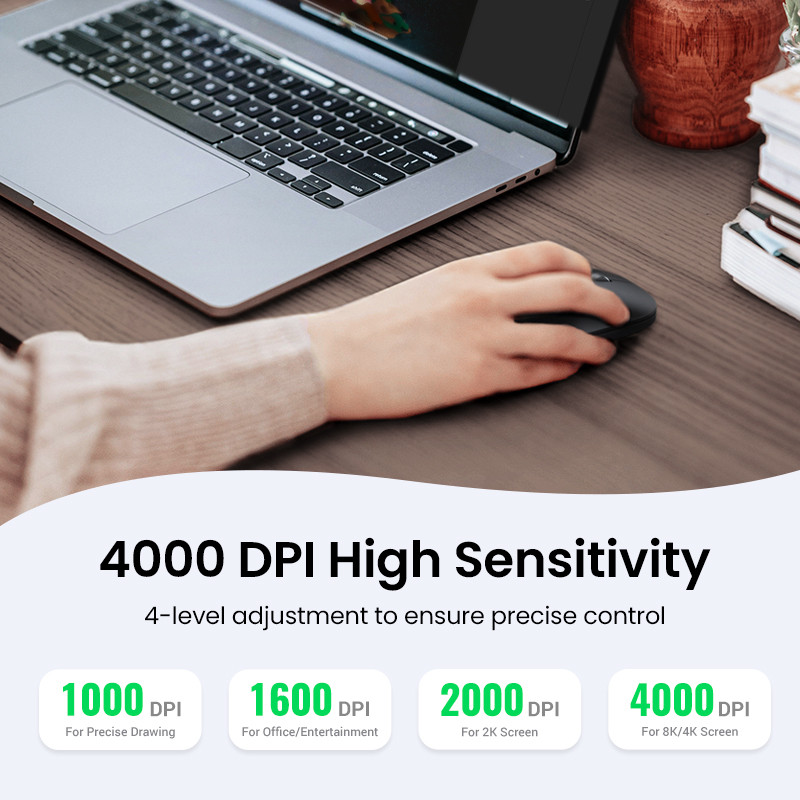 【Nou în vânzare】 Mouse UGREEN Mouse fără fir Bluetooth 5.0 2.4G Mouse cu mod dublu 4000 DPI Mouse silențios pentru MacBook PC Tablet Laptop Mouse