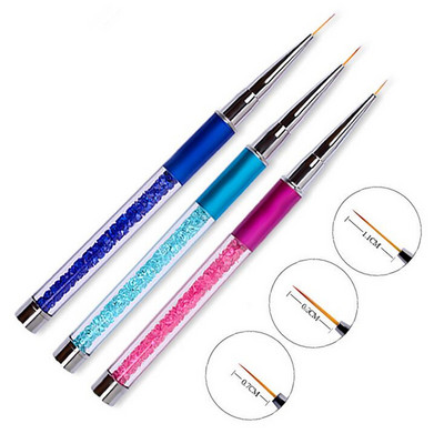 Рисуване с четка за нокти Рисуване на цветя Линии за рисуване Liner Pen Crystal Rhinestone Metal Acrylic UV Gel Polish Tip Tool Маникюр 7/9/11 mm