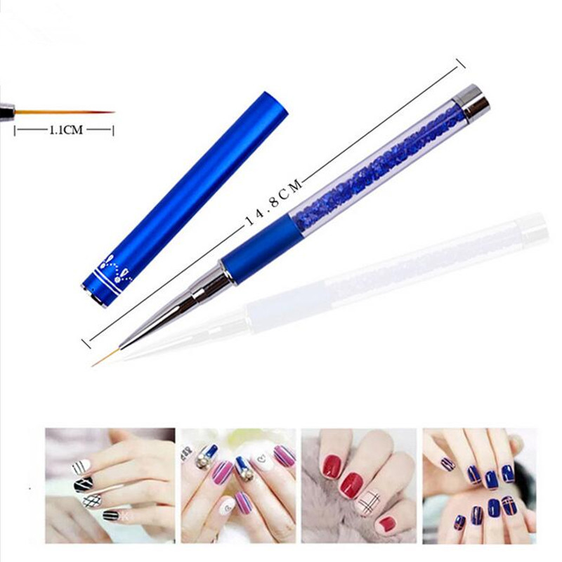Nail Art Ecset Festés Virág Rajz Vonalak Bélés Toll Kristály Strasszkő Fém Akril UV Gél Lakk Tipp Szerszám Manikűr 7/9/11mm