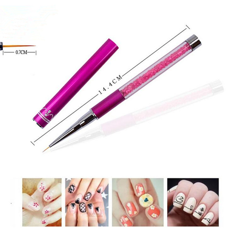 Nail Art Ecset Festés Virág Rajz Vonalak Bélés Toll Kristály Strasszkő Fém Akril UV Gél Lakk Tipp Szerszám Manikűr 7/9/11mm