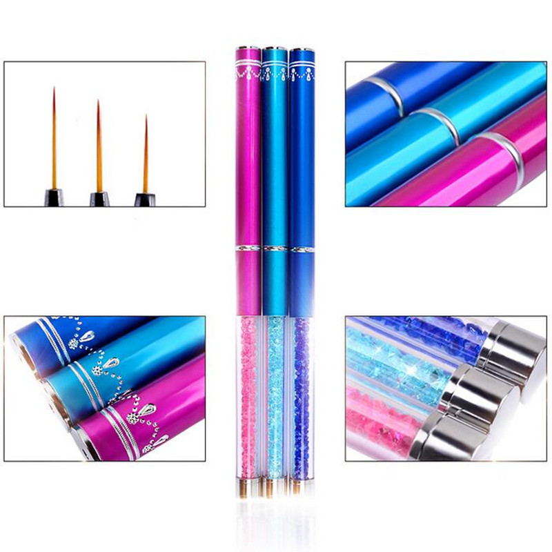 Nail Art Ecset Festés Virág Rajz Vonalak Bélés Toll Kristály Strasszkő Fém Akril UV Gél Lakk Tipp Szerszám Manikűr 7/9/11mm