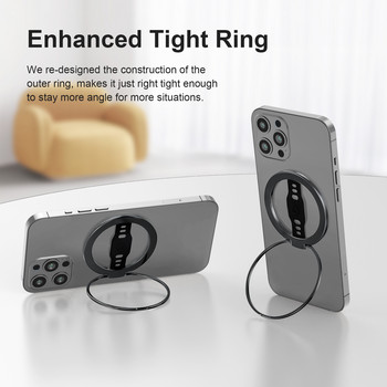 EWA MagOne Съвместим с MagSafe Безжично зареждане Стойка за захващане на телефона със силиконова каишка за пръсти Подвижен държач за магнитен пръстен