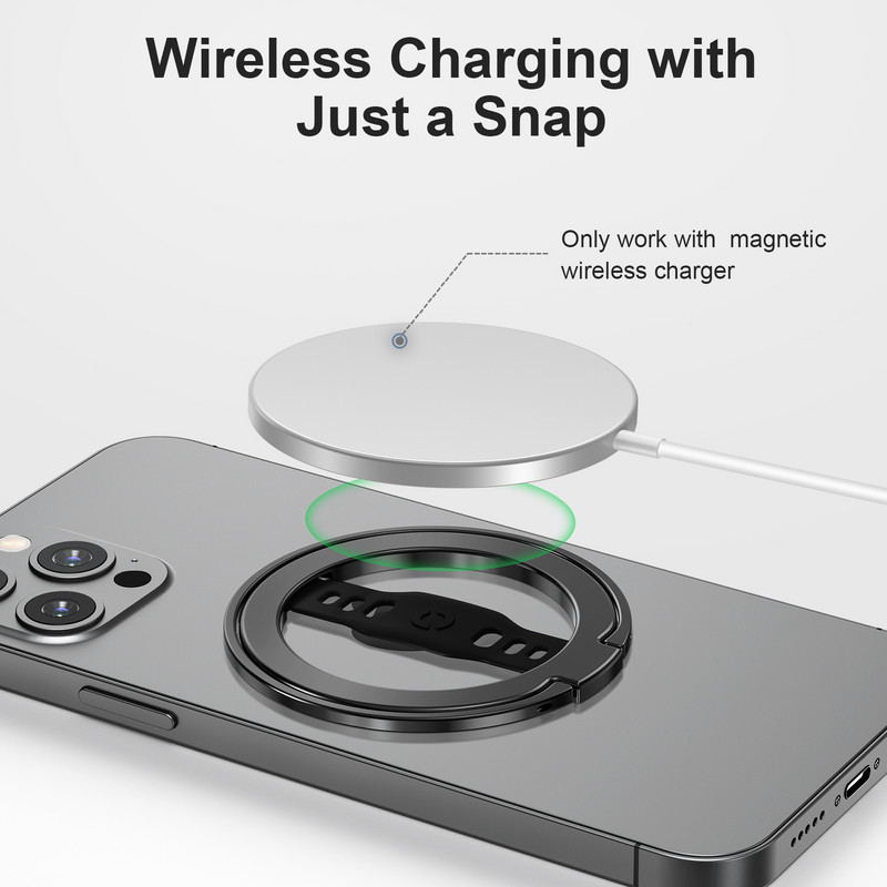 Az EWA MagOne kompatibilis a MagSafe vezeték nélküli töltő telefon markolattal, szilikon ujjszíjjal, kivehető mágneses gyűrűtartóval