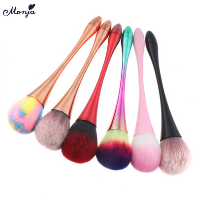 Monja 6 Colors Alumīnija rokturis Nail Art Mīksta putekļu birste akrila UV gēla pulvera noņemšana Tīrīšanas birste Manikīra instrumenti