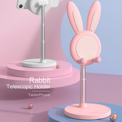 2022. gada Cute Bunny tālruņa turētājs galddatora mobilā tālruņa statīva augstuma leņķis, regulējams iPhone 11 12 iPad Lovely Rabbit planšetdatora atbalstam