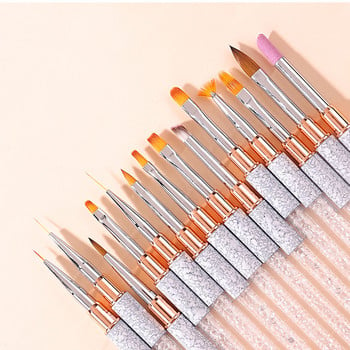 14 στυλ Nail Art Brush στυλό Rhinestone Crystal Metal Acrylic UV Gel Polishing French Stripe Builder Painting Drawing Liner Tip Tool