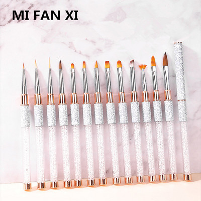 14 στυλ Nail Art Brush στυλό Rhinestone Crystal Metal Acrylic UV Gel Polishing French Stripe Builder Painting Drawing Liner Tip Tool