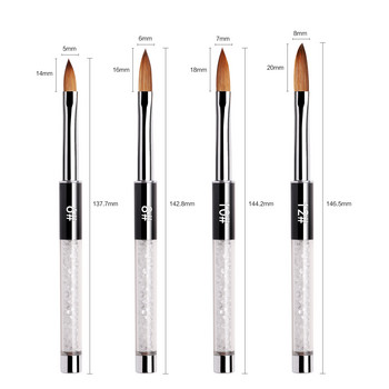 #6/8/10/12 Pure Kolinsky Sable Acrylic Brush Uv Gel Carving Pen Brush Liquid Powder Diy Nail Drawing Flat Round Art