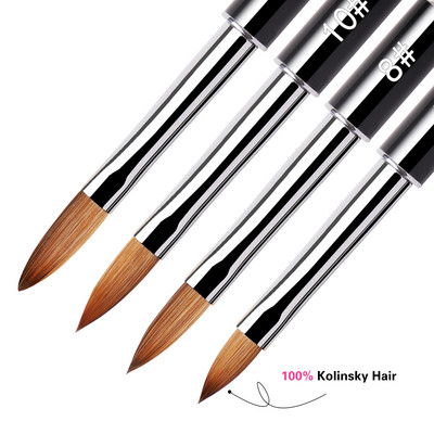 #6/8/10/12 Pure Kolinsky Sable Акрилна четка Uv Gel Carving Pen Brush Течна пудра Направи си сам Рисуване на нокти Плоско кръгло изкуство