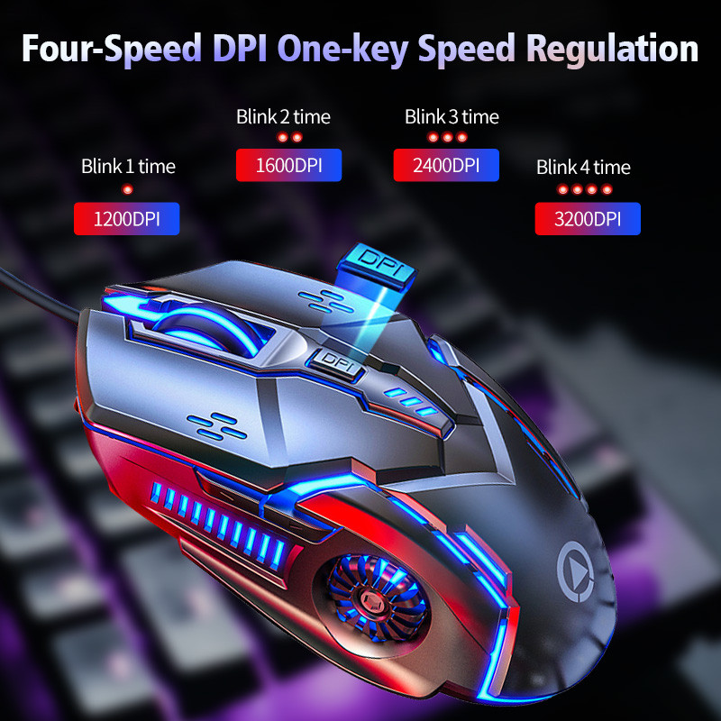 USB csendes vezetékes játékegér 1200-3200 6 gombos 4 sebességes DPI LED optikai USB számítógépes egér játék csendes egér PC laptophoz