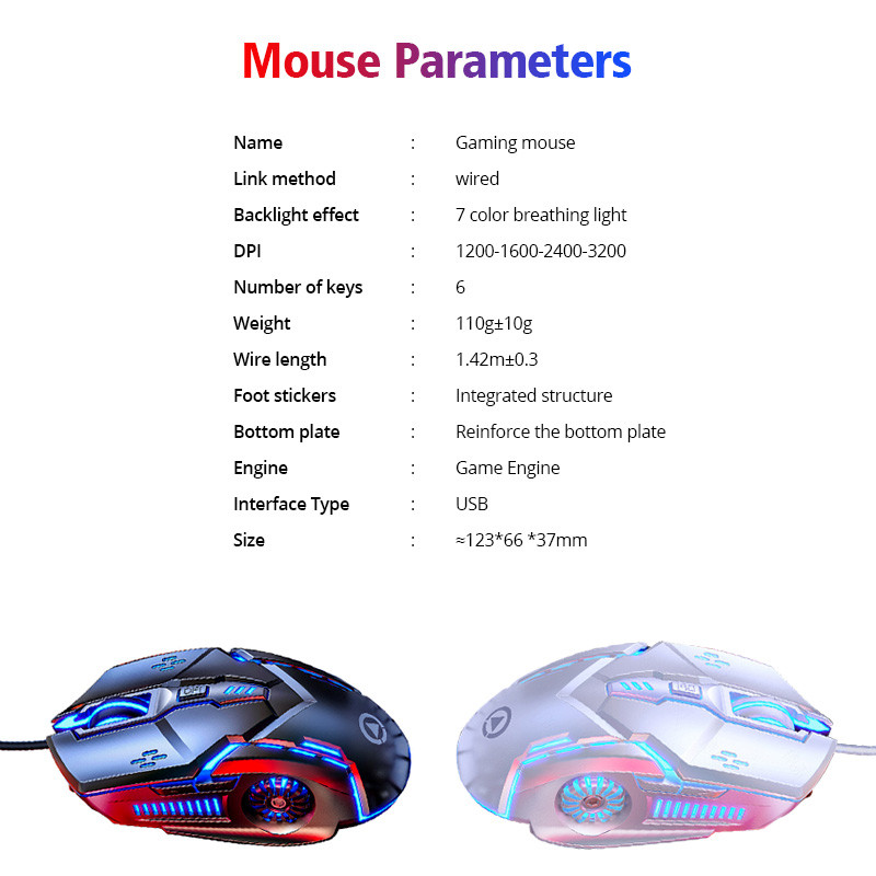 USB csendes vezetékes játékegér 1200-3200 6 gombos 4 sebességes DPI LED optikai USB számítógépes egér játék csendes egér PC laptophoz
