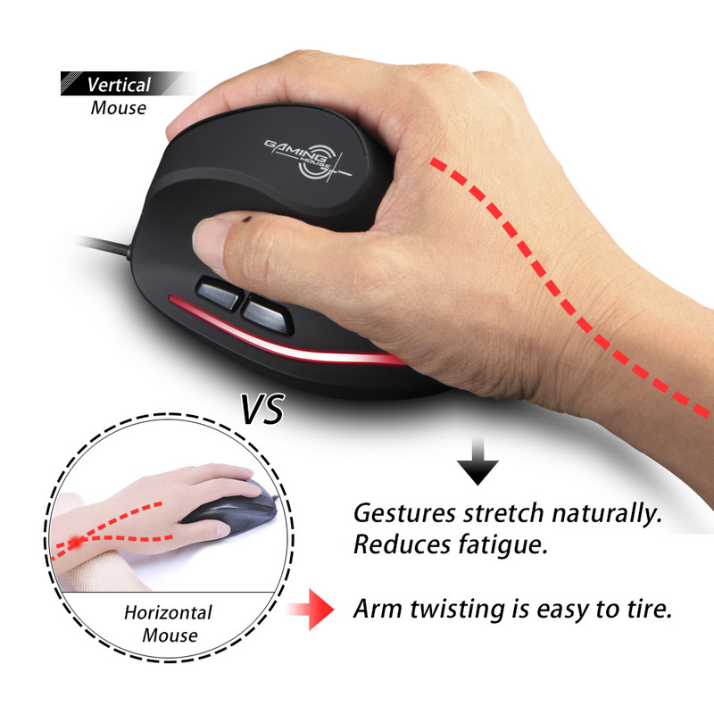 ZELOTES T-20 miš Žičani okomiti miš Ergonomski punjivi 3200DPI Dodatni prijenosni miš za igranje za Mac prijenosno računalo