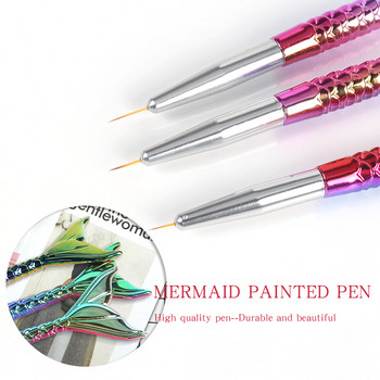 3 τμχ Nail Art Line Painting Liner Liner Stripe Shape Drawing Manicure Pen Mermaid Rainbow Fish Tail Brush Sculpture Dotting Tool