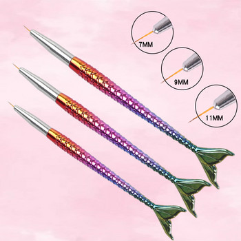 3 τμχ Nail Art Line Painting Liner Liner Stripe Shape Drawing Manicure Pen Mermaid Rainbow Fish Tail Brush Sculpture Dotting Tool