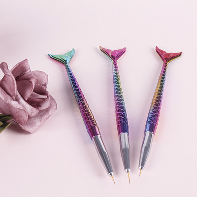 3 vnt nagų dailės linijos dažymo įklotas juostelės formos piešimo manikiūro rašiklis Mermaid Rainbow žuvies uodegos šepetys skulptūros taškavimo įrankis