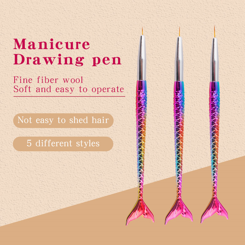 3 kom Nail Art Line Painting Liner Stripe Shape Crtanje Manikura Olovka Sirena Rainbow Fish Tail Kist Alat za točkice