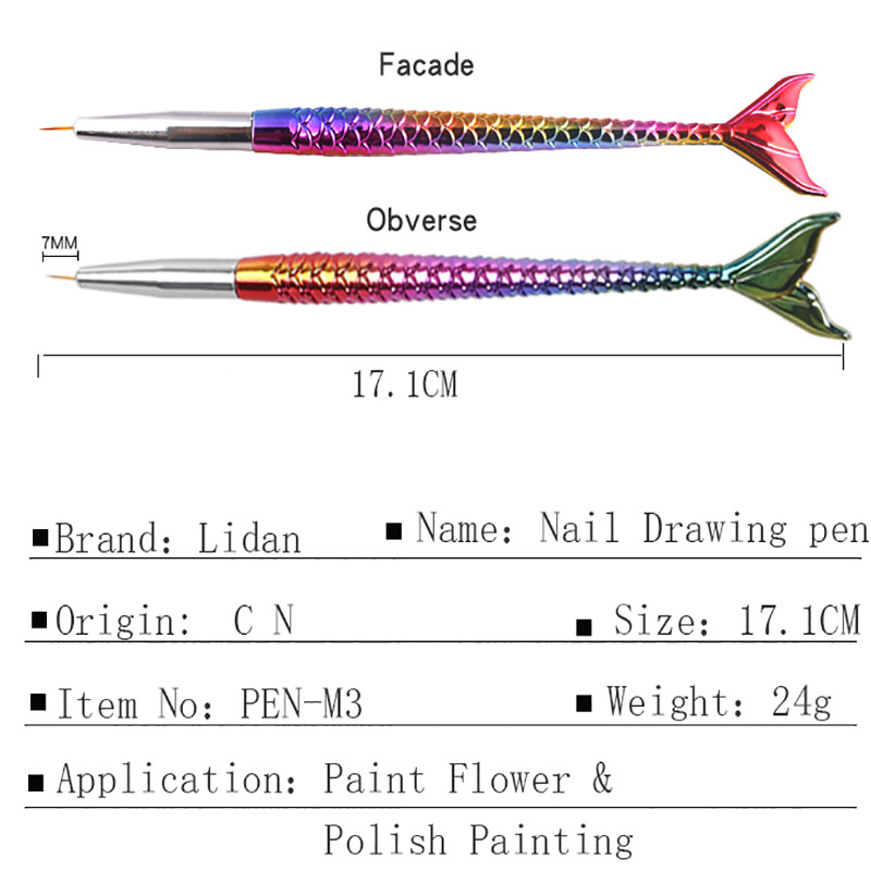 3 kom Nail Art Line Painting Liner Stripe Shape Crtanje Manikura Olovka Sirena Rainbow Fish Tail Kist Alat za točkice