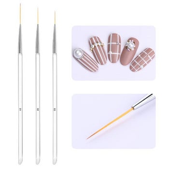 BORN PRETTY 3 ΤΕΜ. Πινέλο νυχιών Ακρυλική λαβή στυλό Nail Art Line Painting Flower Drawing Brush For UV Gel Polish Nail Art Tool