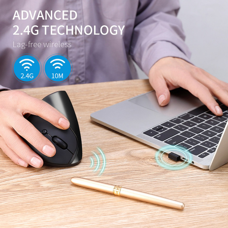 HKZA Vertical Ergonomic Gaming Mouse Wireless Rechargeable Gamer Mause Kit Optical 2.4G Mouse Computer Laptop Desktop USB