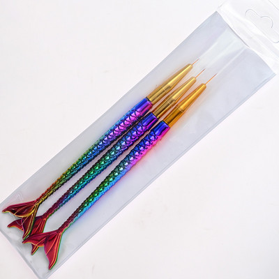 3db/Lot Mermaid Gradual Color Körömbélelő toll 7/9/11mm 3 Méret Stripe Line Ceruza Polírozáshoz Manikűr DIY Dotting Painting C28