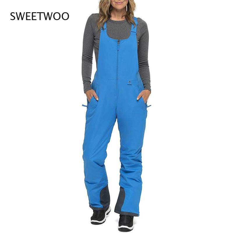 Salopeta de dama de culoare solida buzunare bretele dintr-o singura bucata fermoar salopeta impermeabila si calduroasa costum de zapada