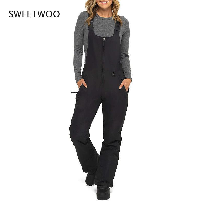 Salopeta de dama de culoare solida buzunare bretele dintr-o singura bucata fermoar salopeta impermeabila si calduroasa costum de zapada