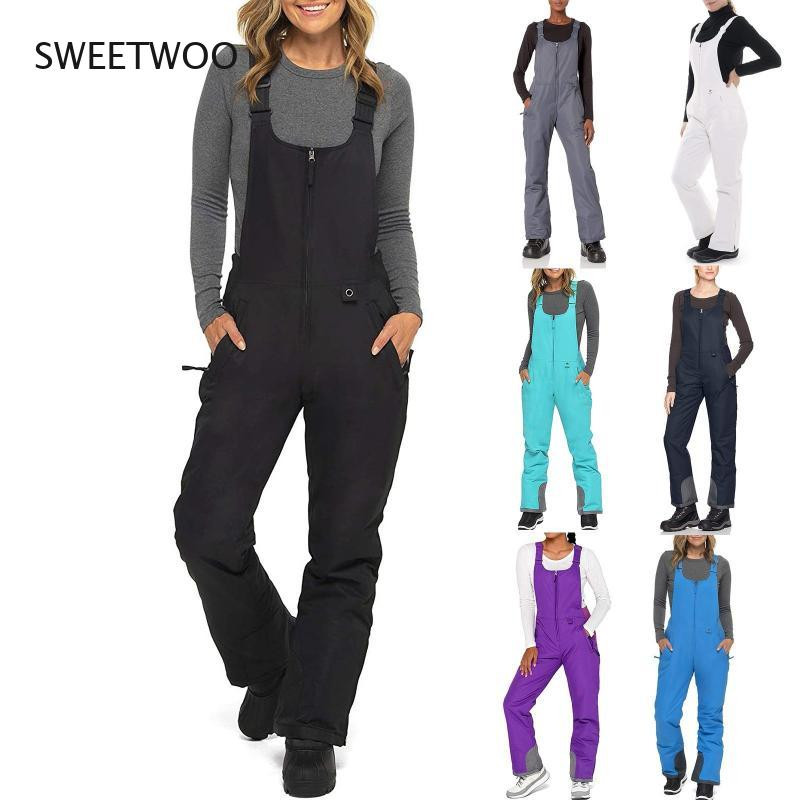 Salopeta de dama de culoare solida buzunare bretele dintr-o singura bucata fermoar salopeta impermeabila si calduroasa costum de zapada