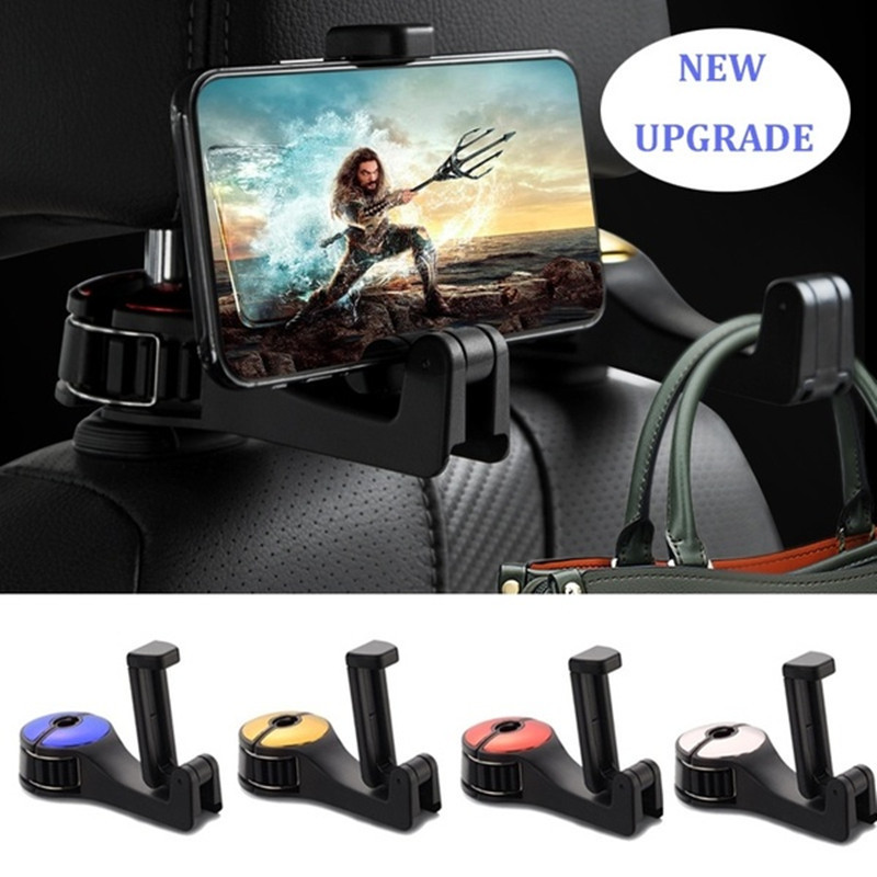 2 az 1-ben univerzális autóhorgok hátsó ülés fejtámla rögzítő tartó iPhone-hoz Samsung Xiaomi Huawei 360 fokos mobiltelefon tartó állvány