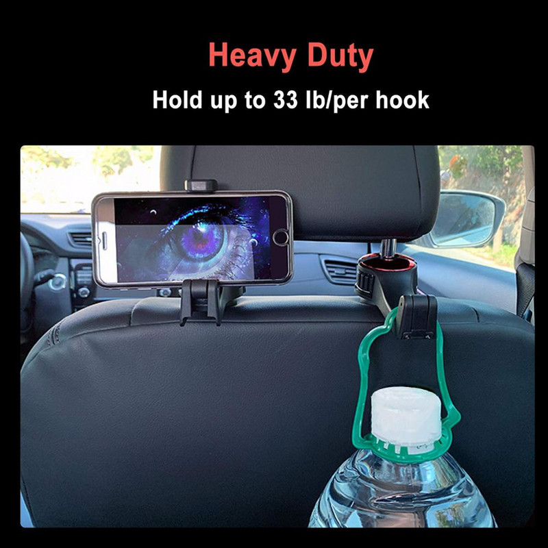 2 az 1-ben univerzális autóhorgok hátsó ülés fejtámla rögzítő tartó iPhone-hoz Samsung Xiaomi Huawei 360 fokos mobiltelefon tartó állvány