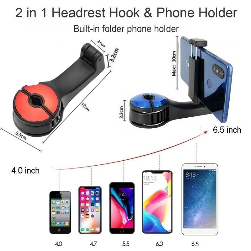 2 az 1-ben univerzális autóhorgok hátsó ülés fejtámla rögzítő tartó iPhone-hoz Samsung Xiaomi Huawei 360 fokos mobiltelefon tartó állvány