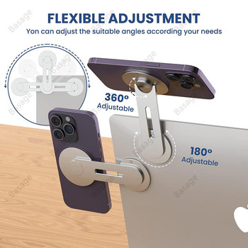 Непрекъснатост Flip iPhone стойка за лаптоп, тънък магнитен държач за телефон, въртящ се на 180° за лаптопи и монитори, регулируемо магнитно рамо