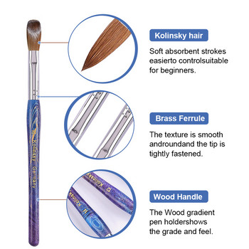 100% Pure Kolinsky Acrylic Brush UV Gel Carving Pen Brush Liquid Powder DIY Nail Drawing Crimped Wood Nail Art Brush 10-18