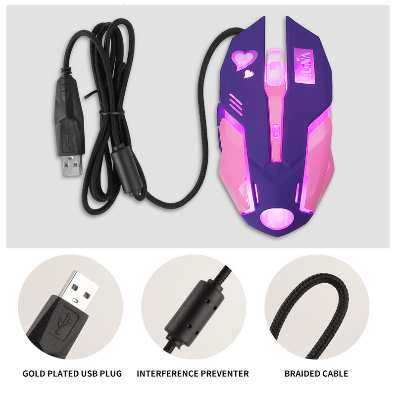 Légző LED USB vezetékes optikai egér 2400 dpi PC laptop asztali számítógép 6 gombos játék egerek OW DVA overwatch Dropshippinghez