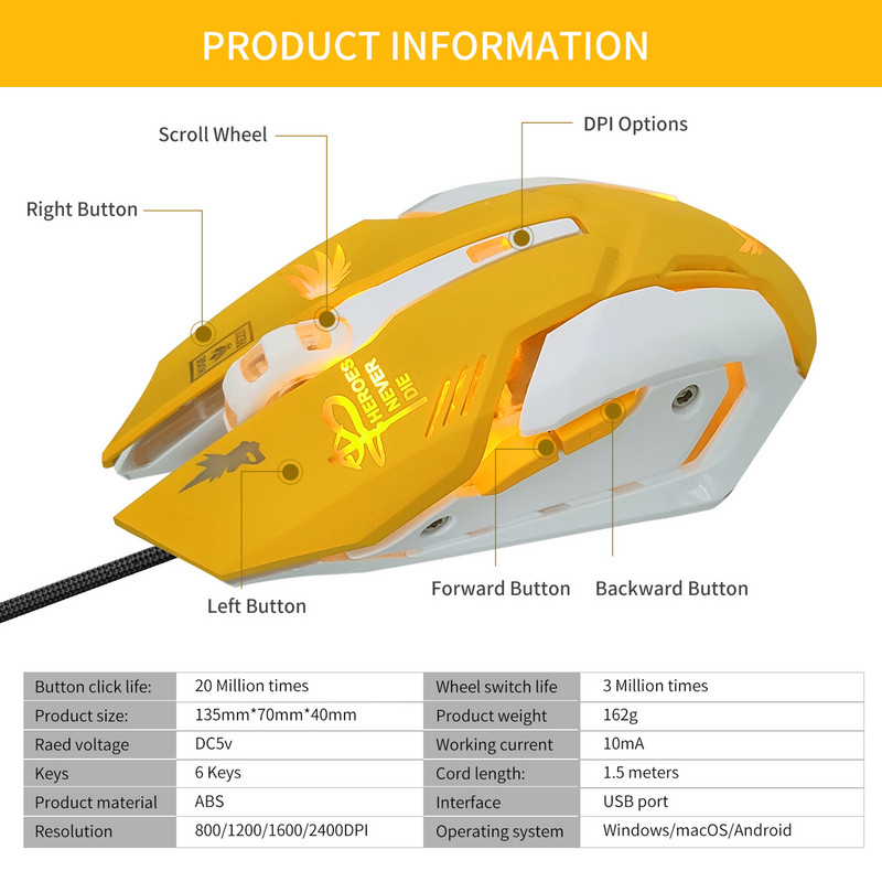 Légző LED USB vezetékes optikai egér 2400 dpi PC laptop asztali számítógép 6 gombos játék egerek OW DVA overwatch Dropshippinghez