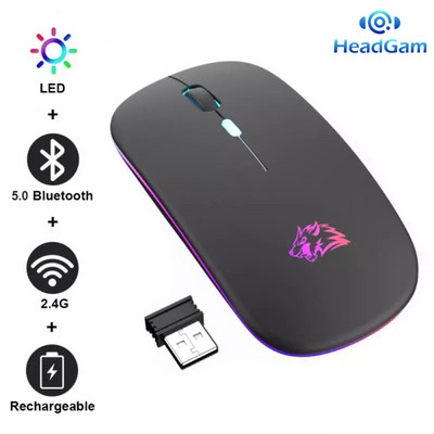 X15 Bluetooth WiFi безжична мишка, акумулаторна светеща USB безшумна игрална мишка за компютър, геймър, таблет, лаптоп