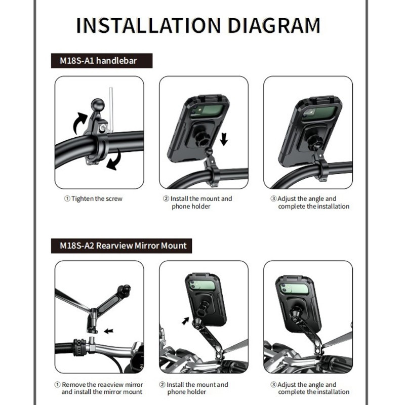 Υποστήριξη τηλεφώνου ποδηλάτου Αδιάβροχη θήκη Τιμόνι μοτοσυκλέτας μοτοσικλέτας Βάση βάσης καθρέφτη οπίσθιας όψης για τσάντα στήριξης κινητού τηλεφώνου 4,7-6,8"