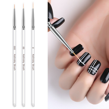 3 τμχ/σετ Clear Nail Liner Painting Pen Tips DIY ακρυλικό τζελ βούρτσες UV Σετ σχεδίασης Εργαλείο σχεδιασμού γραμμής λουλουδιών