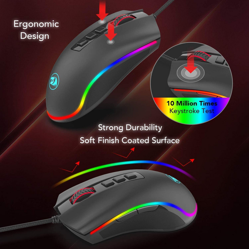 Mouse de gaming Redragon M711 Cobra 10000 DPI cu mouse de gaming cu iluminare din spate de 16,8 milioane de culori RGB