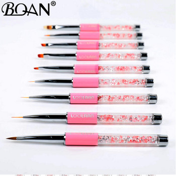 BQAN Pink Nail Art Metal Acrylic Liquid Powder Carving UV Gel Extension Builder French Flower Painting Drawing Liner Brush