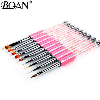 BQAN Pink Nail Art Metal Acrylic Liquid Powder Carving UV Gel Extension Builder French Flower Painting Drawing Liner Brush