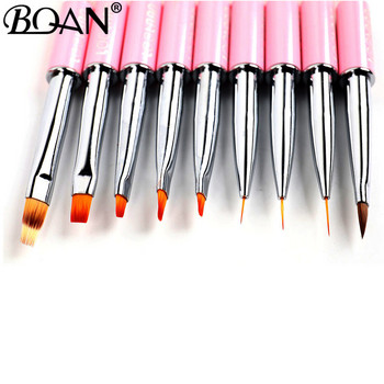 BQAN Pink Nail Art Metal Acrylic Liquid Powder Carving UV Gel Extension Builder French Flower Painting Drawing Liner Brush